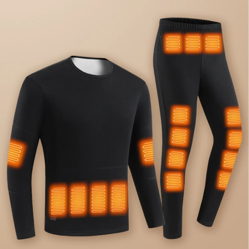 

Мужское термобелье USB: джинсы с флисовой подкладкой, базовый слой, зимние лыжные термобелье для холодной погоды, комплект верхней и нижней части, черный, большой