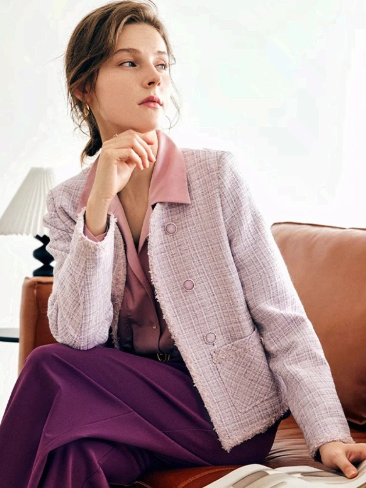 OLrain الفرنسية معطف قصير المرأة خريف 2025 مزاجه الجديد منقوشة الحلو الأعلى أنيقة تخفيف جيب س الرقبة جاكيتات O22QW63195 #6