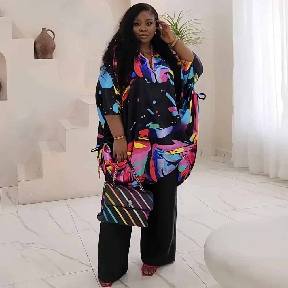 Two Piece Set Clothes for Women African Print Dresses Vacation Outfits 2024 Tops Pants Suit Dashiki Ankara Turkey Gown Plus Size