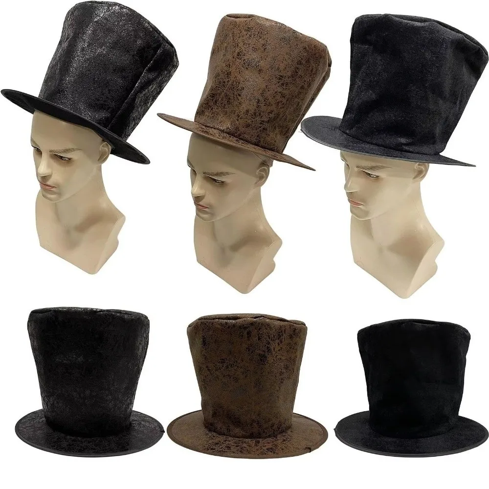 Extra Tall Halloween Top Hat Velvet Women Men Flat Top Magician Hat Soft Gentleman Performance Stage Performance Hat