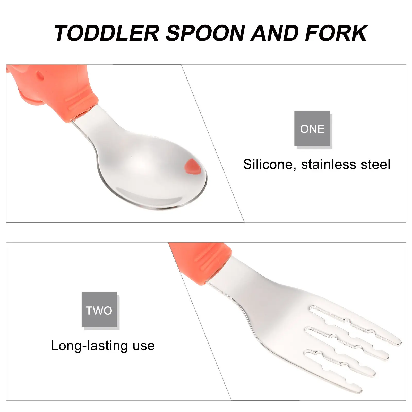 

1 Set Baby Tableware Cartoon Safe Durable Training Utensils Toddler Spoon Fork Round Head Wave Tip Anti-Slip Handle Learning