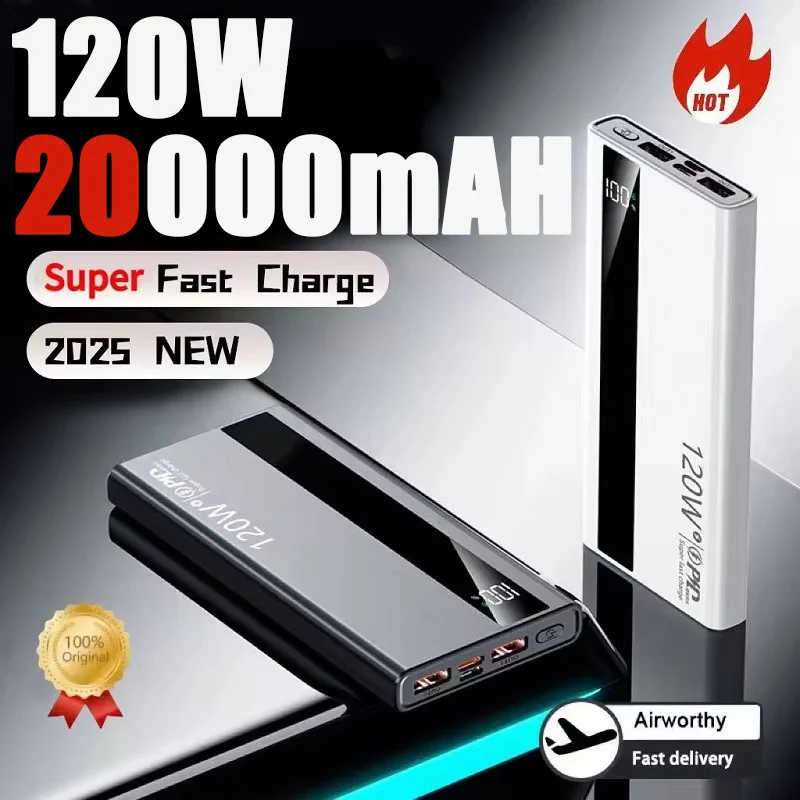 200000mAh 120W Power Bank High Capacity Digital Display Super Fast Charging Portable Power Bank For iPhone Huawei Samsung 2025