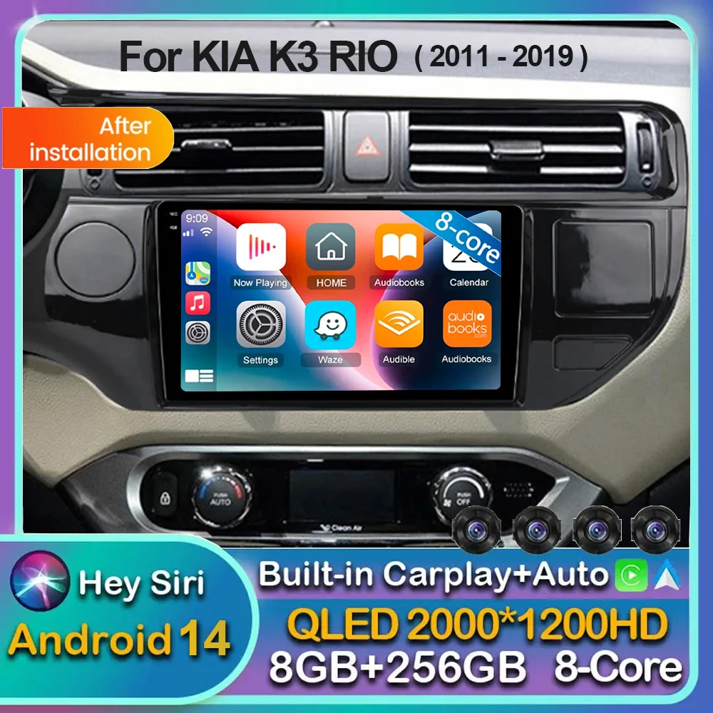 

Android 14 Carplay Auto Car Radio For Kia RIO 4 K3 2011 2012 2013 2014 2015 2016 2017 Multimedia GPS Player Stereo video SIM DSP