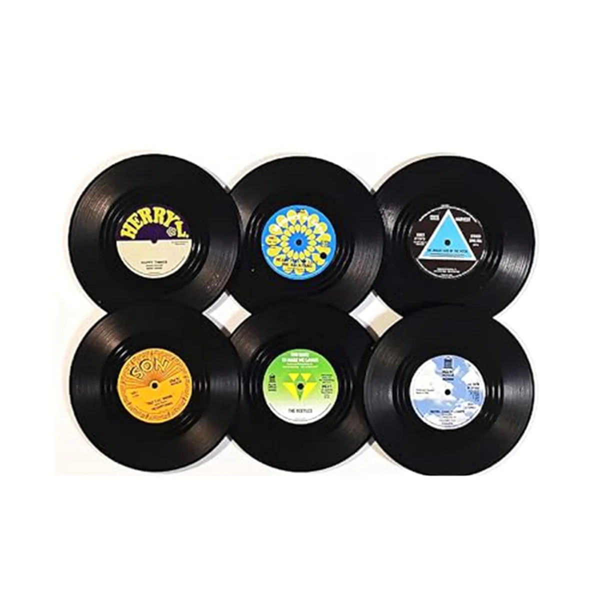 Creative Drink Coasters Set of 6 Vintage CD Coasters Vinyl Records for Music Lovers, Housewarming Hostess Gifts Style 2