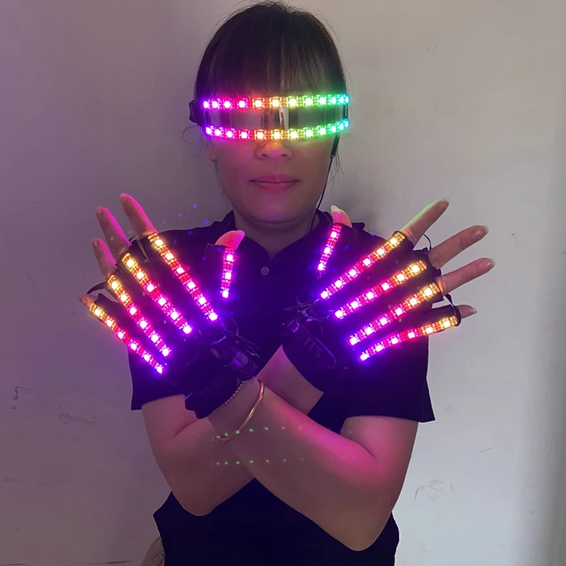 LED Gloves Full Color Rave Flashing Finger Remote Contorl Glowing Glasses Costume Props Party DJ Halloween Christmas Decor