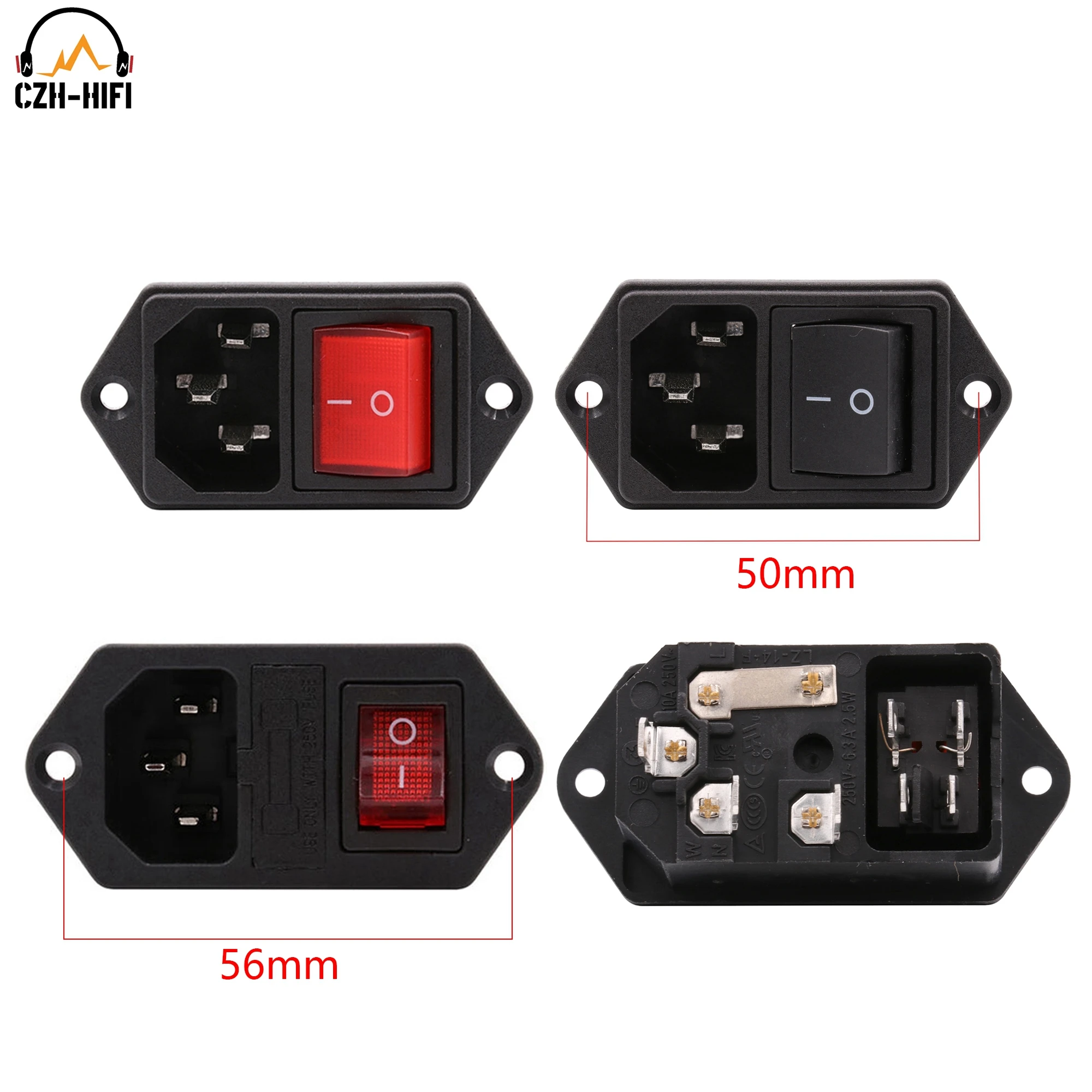 1pc IEC 320 C14 AC Male Power Cord Inlet Power Receptacle Connector With Red Light ON-OFF Rocker Switch CCC,CE,TUV PC DAC CD TV