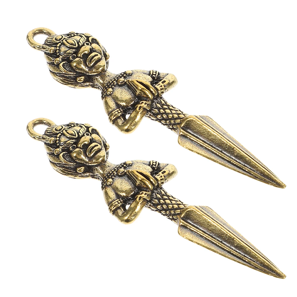 

2 pcs Phurba Dorje Keychain Pendant Brass Dharma FengShui Supplies Houseplant naments Planter Decorations