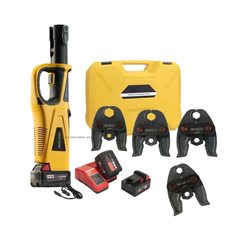 HHYD-1550B Strong Powered Brushless CopperTube Crimping Tool Kit 50KN Europe Standard 18/22/28mm Crimp Jaw DIY & Industrial Use
