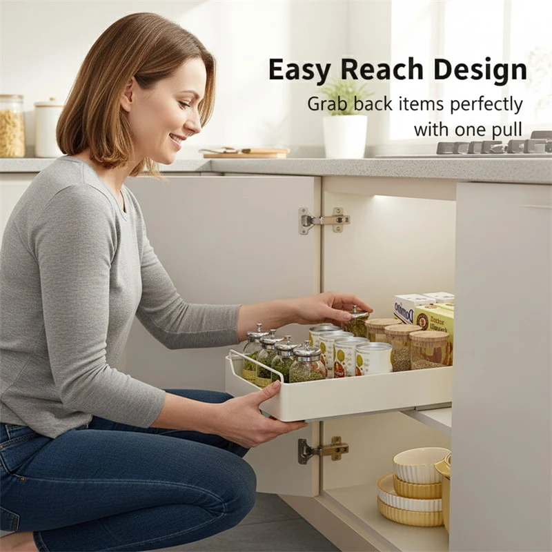 

Slide Rails Pull-out Kitchen Storage Rack Drawer Type Spice Box Tray Storage Shelf for Cabinets Home Daily Use