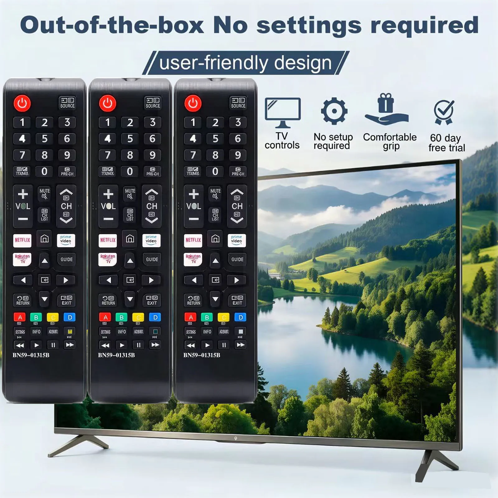 3 Pack Remote for All Samsung TV Remote, Replacement Compatible with All Samsung Smart TVs, LCD, LED, 3D, HDTV, Series TVs