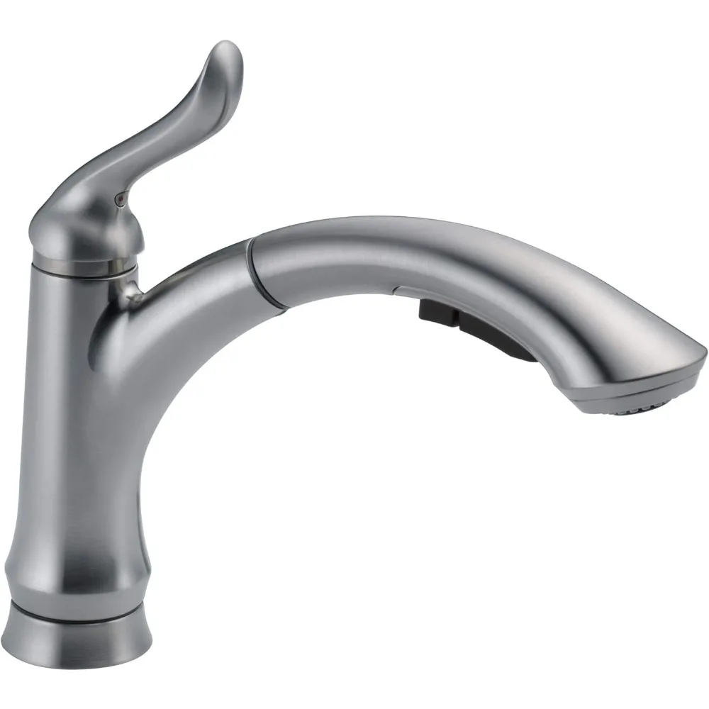 

Contemporary Single-Hole Delta Linden Pull-Out Spray Kitchen Faucet in Brushed Nickel