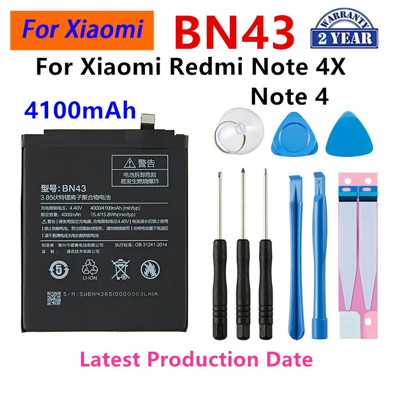 

Brand New BN43 Battery 4000mAh For Xiaomi Redmi Note 4X / Note 4 global Snapdragon 625 High Quality BN43 Battery +Tools