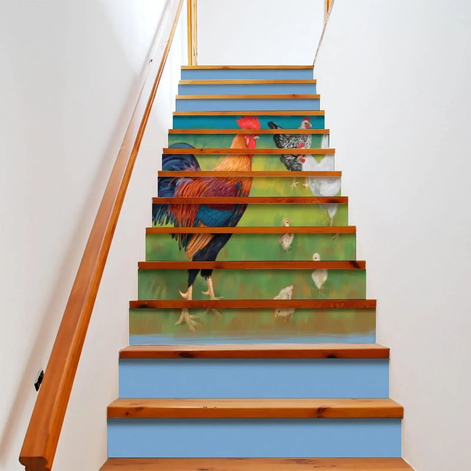 Farm Rooster Stair Stickers Self-adhesive Farmhouse Chicken Staircase Riser Decals Chick Animal Staircase Mural Home Steps Decor