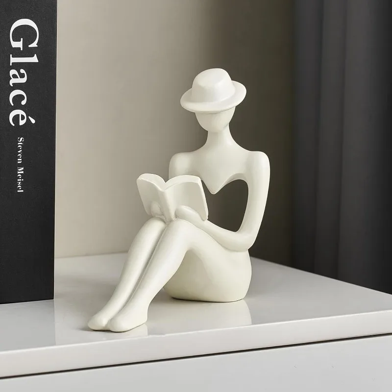 Resin Bookshelf Decoration Abstract Reading Woman Thinker Statue Ornaments Creative Art Design Home Office Bookshelf Decoration