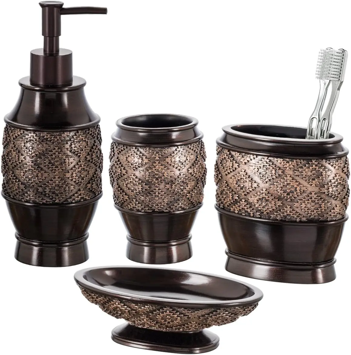 

Dublin Brown Bathroom Accessories Set Complete - 4 Pc. Bathroom Sets Accessories, Luxury Bathroom Accessory Set