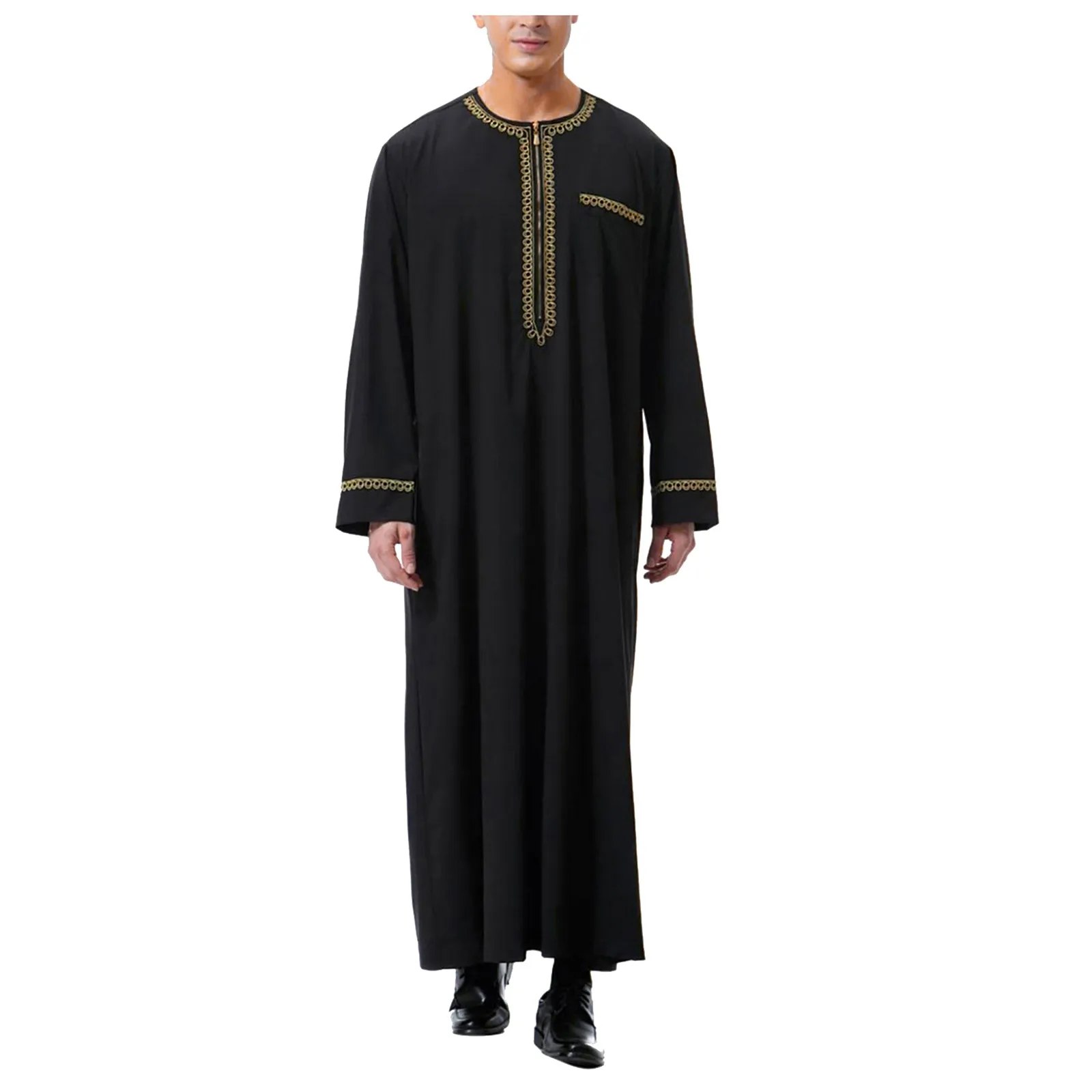 O-Neck Long Sleeve Retro Tunics Abaya Arabic Men\'S Muslim Shirt Kaftan Islamic Royalty Dubai Robe Traditional Costume Men\'S Robe