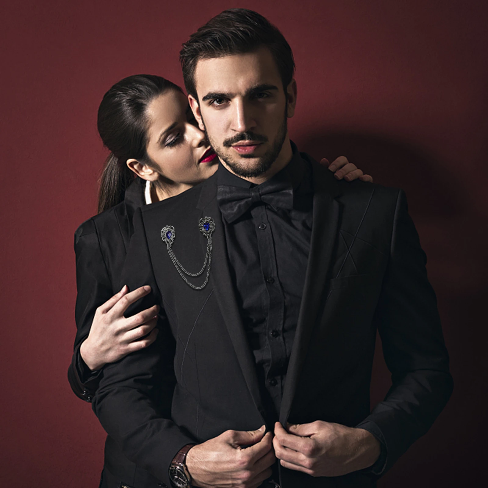 

2Pcs Collar Pins Gemstone Brooch Clips Chain Pin Buckles Alloy Shirt Lapel Pins Electroplated Smooth Fashionable Rustproof