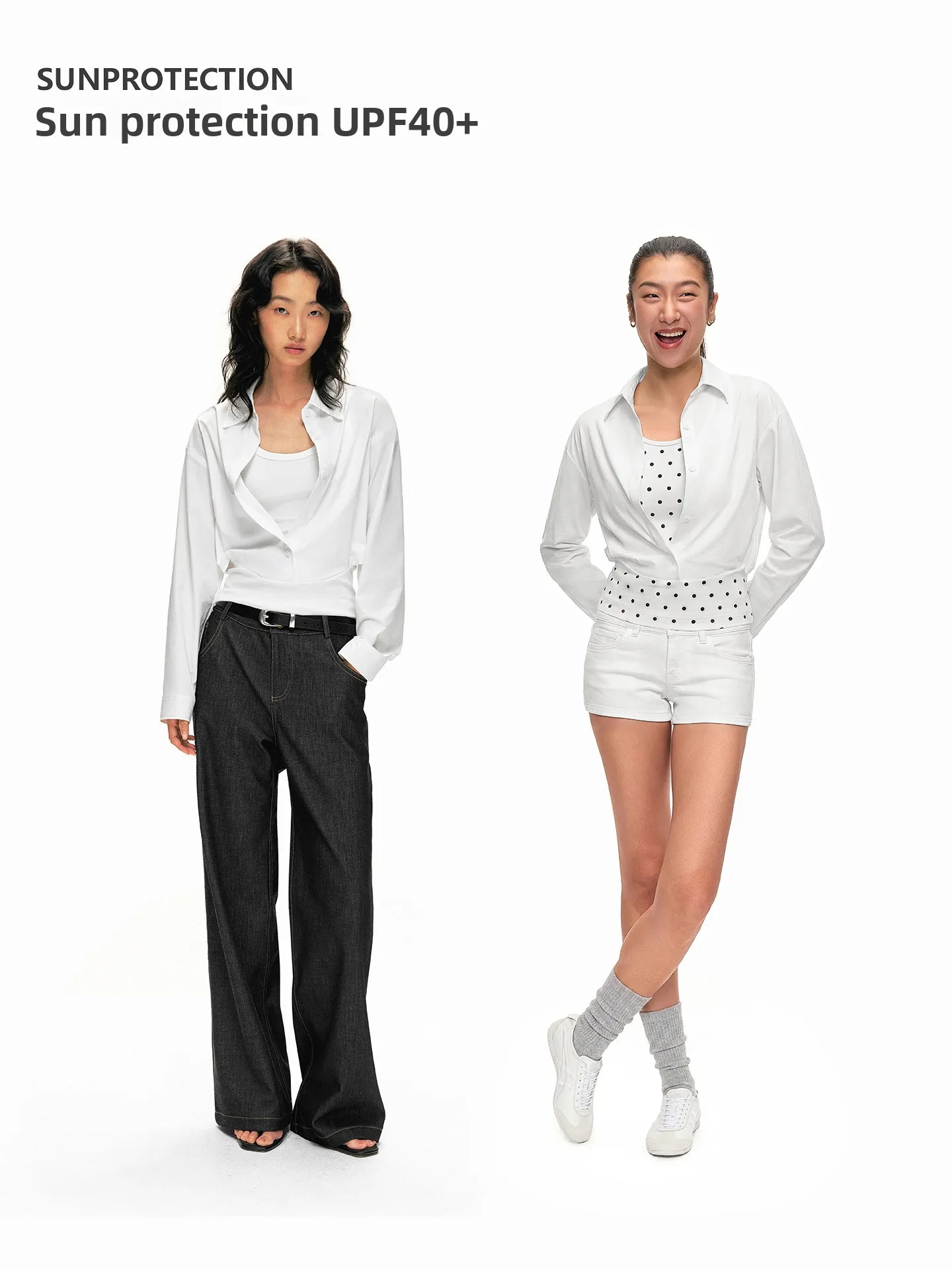 FDR Store UPF40 Sunscreen Cool Feeling Fake Two-Piece Long Sleeve Slim White Outer Shirt Women's Style Casual Fashion Sun Pro...