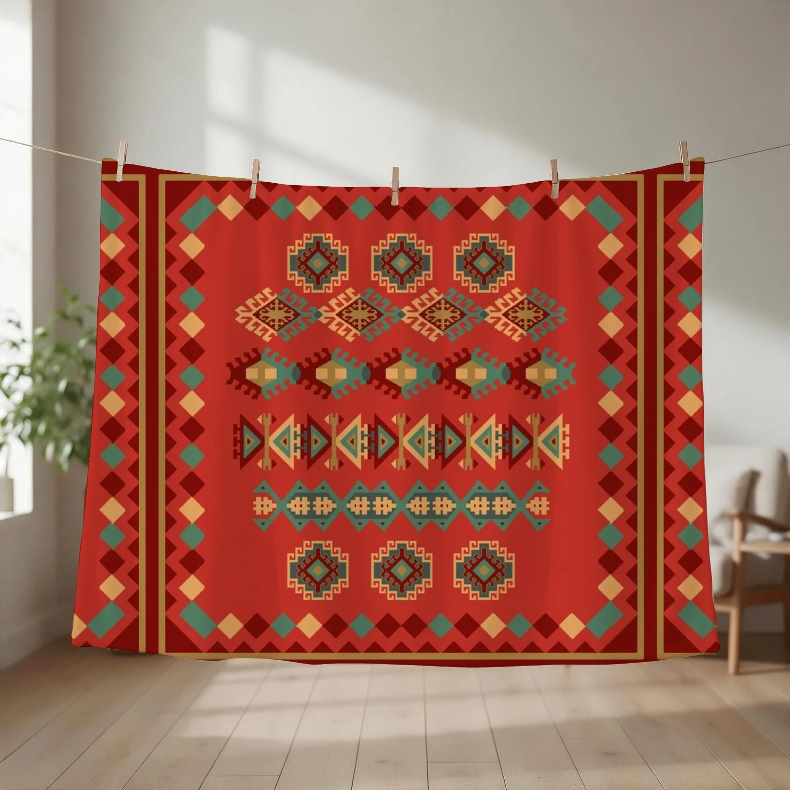 Navajo Pattern Tribal Ethnic Hand Drawn Throw Blanket couch cozy soft plush fuzzy picnic outdoor blanket