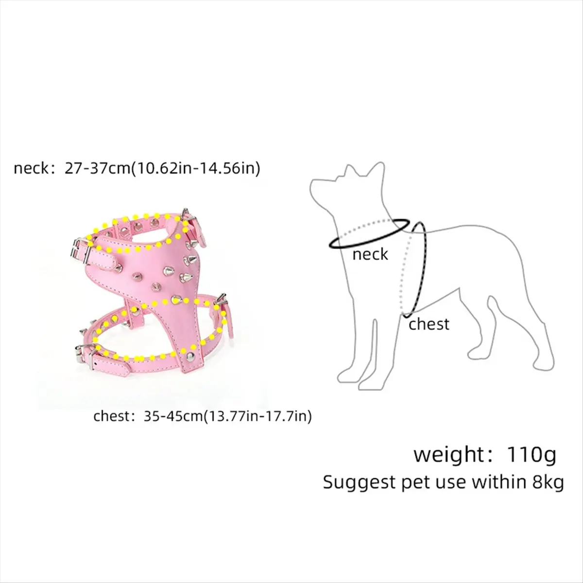 Spiked Studded Leather Puppy Dog Harness Vest for Small Breeds Pink-A51M