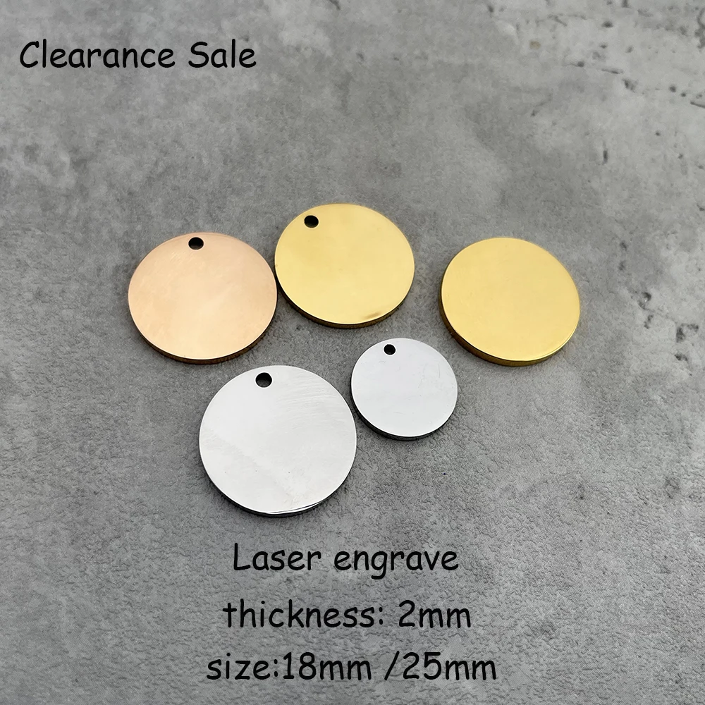 50pcs 18mm 25mm Blank Charm 2mm thickness Mirror Polished Stainless Steel Tag  Engravable Round Charms