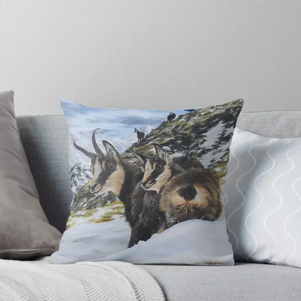 Juste de coussin avec motif de chamois sur la neige, taie d'oreiller, anime, I LOVE MOUNTAINS