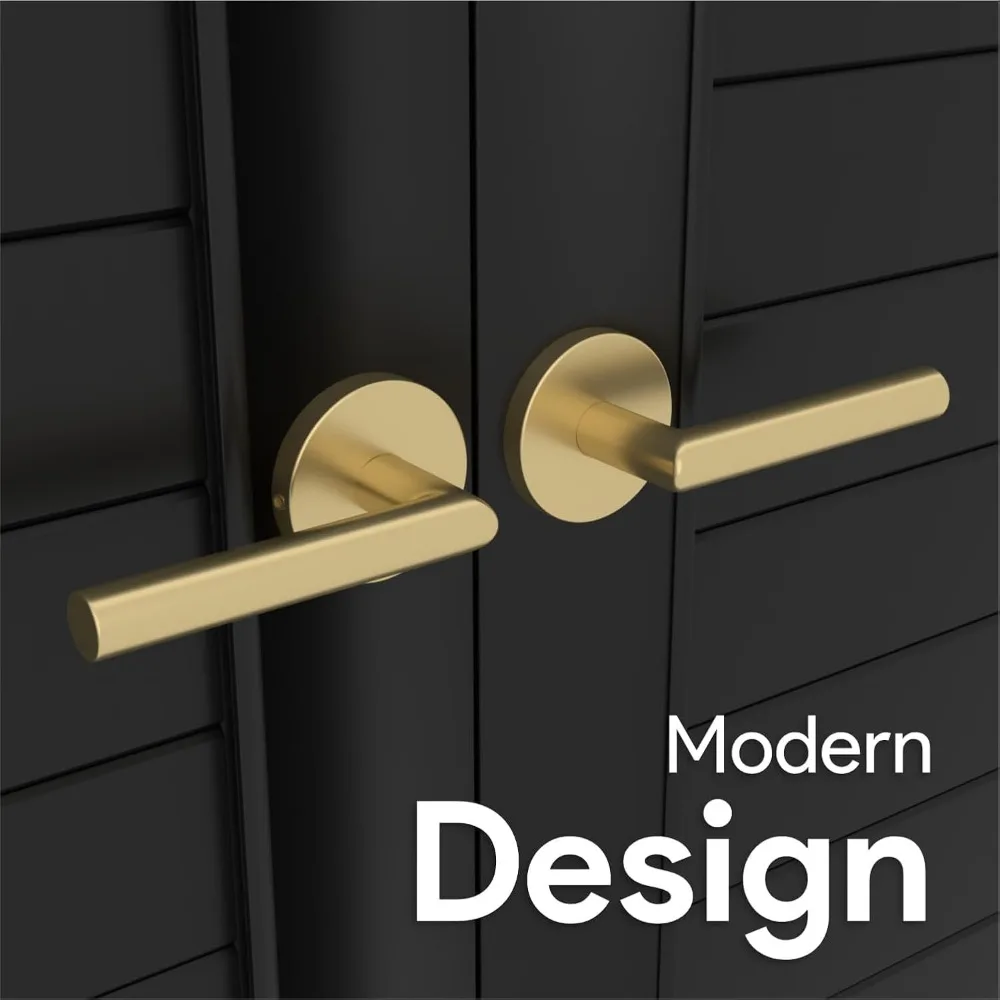 مقابض الأبواب الذهبية شديدة التحمل - 6 عبوات، غير قابلة للدوران للممر والخزانة والأبواب الفرنسية وأجهزة الأبواب المتينة