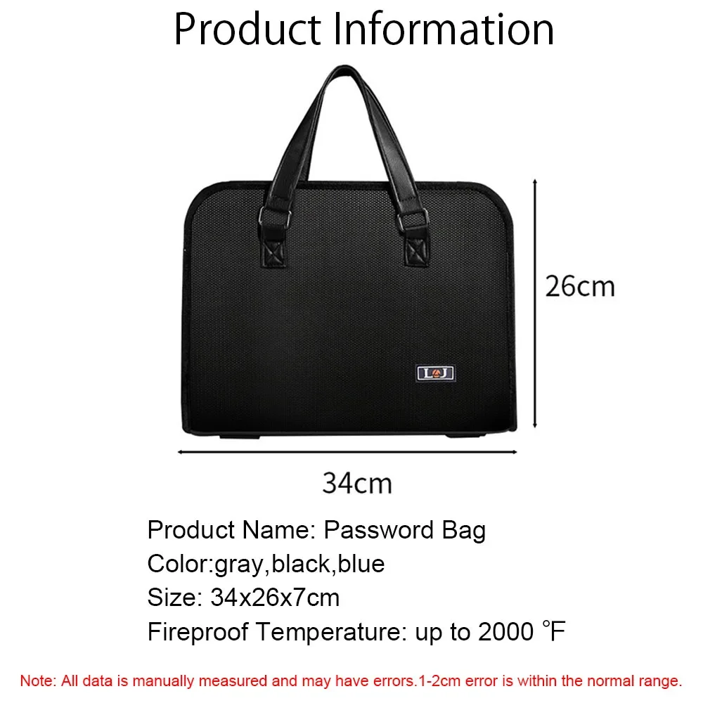 Fireproof Document Password Bag Waterproof Briefcase Safe Box Card Case Travel File Storage Safe Papers Handbag Safety Organizer