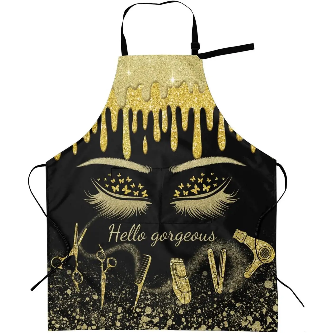 Hair Stylist Apron For Salon Hairdresser Hello Eyelash Glitter Barber Haircut Styling Aprons Bleach Proof Barber Apron