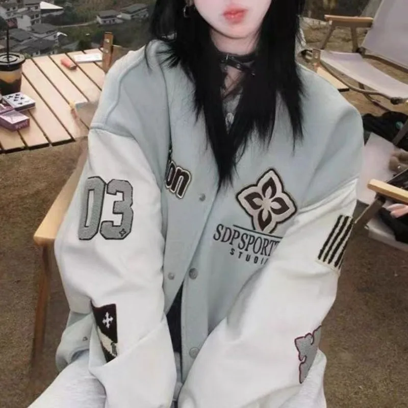 Luxury Embroidery Varsity Jacket Women Vintage Baseball Bomber Jackets Spring Autumn Coats Outerwears Streetwear Women Clothes