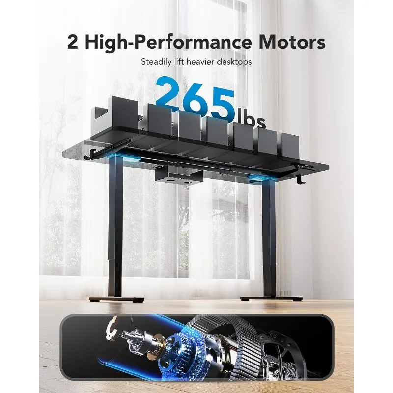 265 lbs Dual Motor Electric Standing Desk Frame, Thick T-Shaped Desk Legs Made of Automotive-Grade Steel