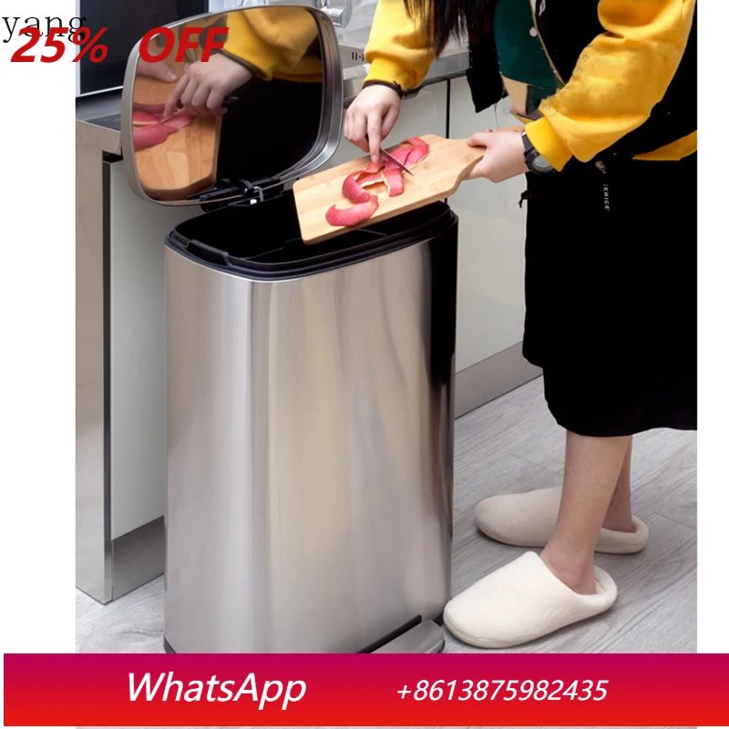 

Large Capacity Trash Can Stainless Steel Kitchen Garbage Can with Removable Inner Bucket Pedal Rubbish Bin for Home Offic 50/30L