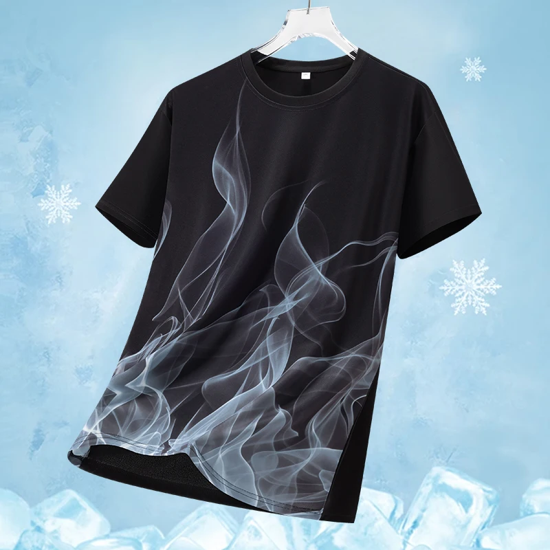 Trendy sports summer men's casual versatile short sleeved T-shirt breathable ice silk quick drying sports top outdoor running T