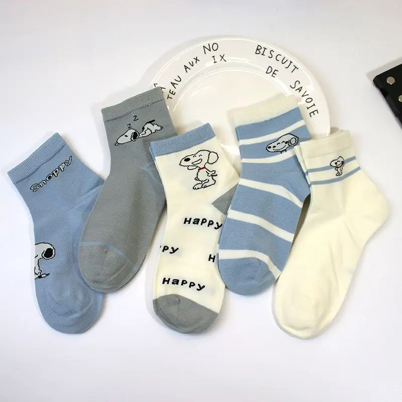 

5 Pairs For Snoopy Mid-Calf Socks - Cartoon Cute New Style for Fall/Winter Warm Cotton Socks for Boys and Girls - Gift Set