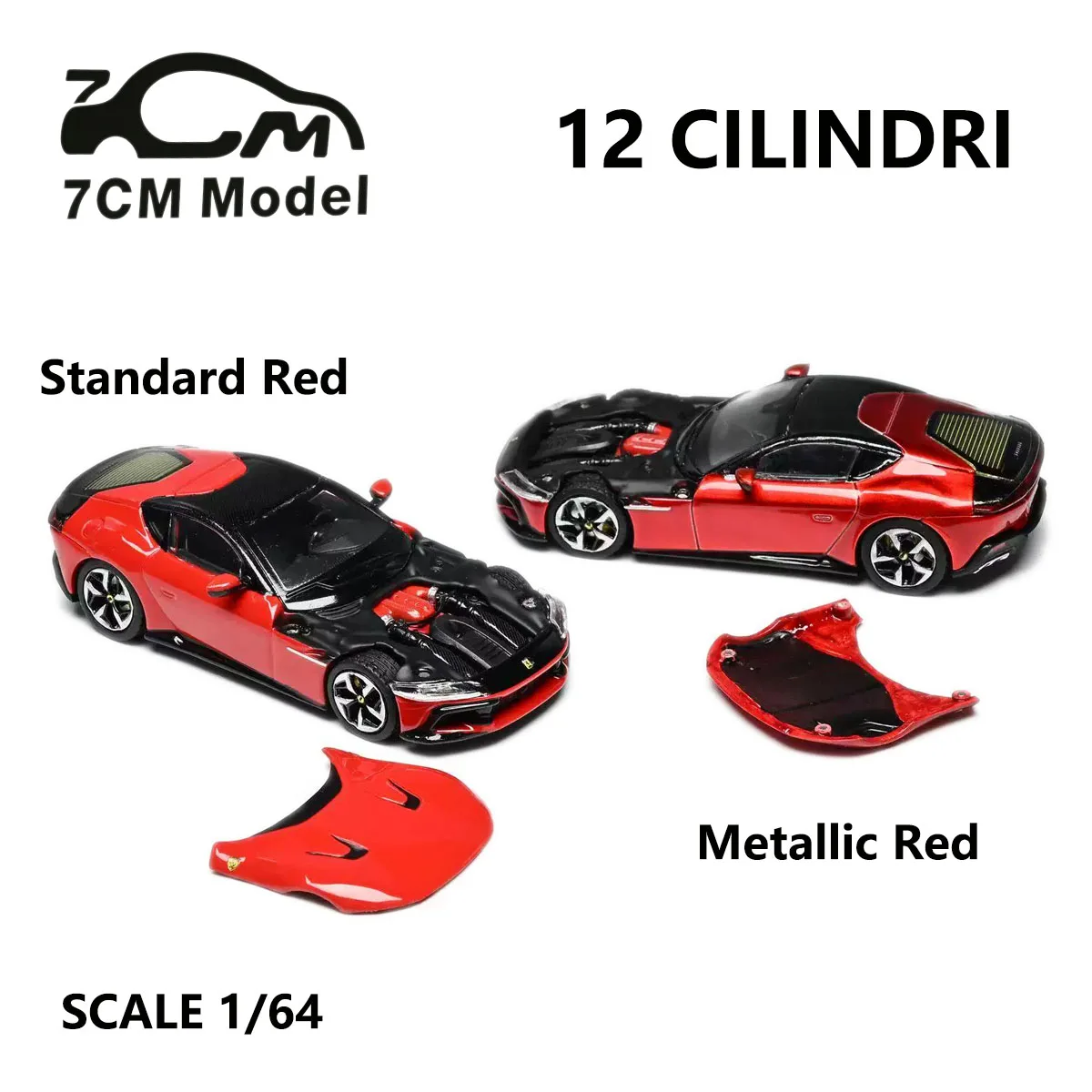 7CM Modell 1:64 12-Zylinder Supersportwagen Metallic-Rot & Standard-Rot Abnehmbare Motorhaube mit Detailliertem Motor Diecast-Automodell Auf Lager