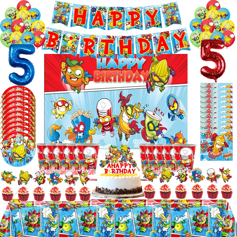 Superzings Birthday Party Decoration Balloon Banner Cake Topper SuperthingsTableware Birthday Party Supplies Baby Shower