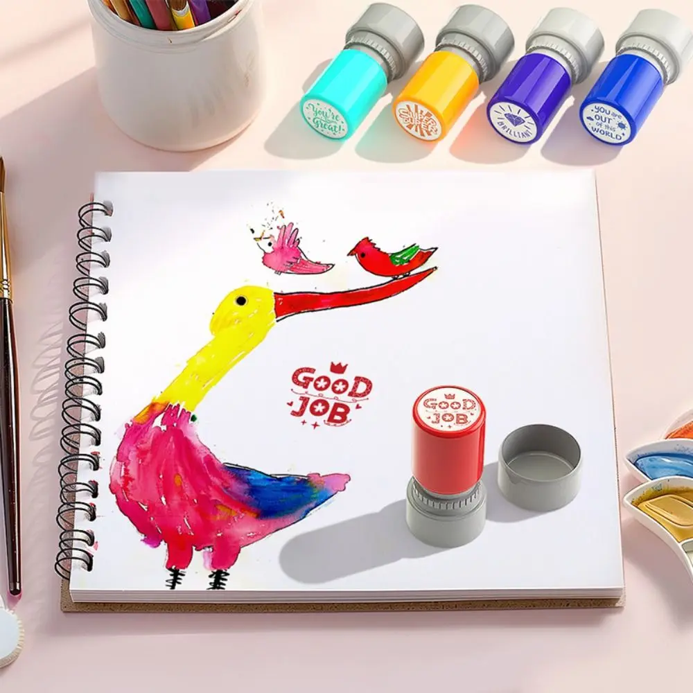 Automatic Inking Teacher's Comment Stamp English Version Encouragement Educational Behavior Stamp Circular Colorful