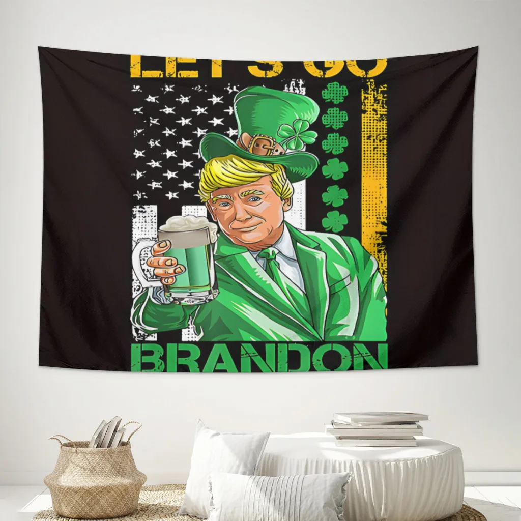 

Brandon St Patricks Day Trump American Flag Shamrock Tapestry Wall Hanging for Bedroom Tapestries Poster Blanket