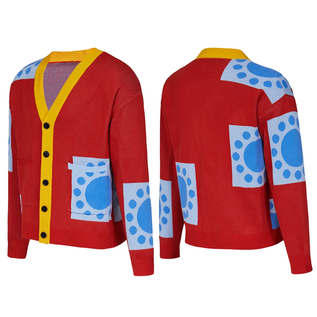 Anime Monkey D. Luffy Cosplay Costume Red Stitching Cardigan Sweater Men's Jacket Halloween Carnival Night Costume