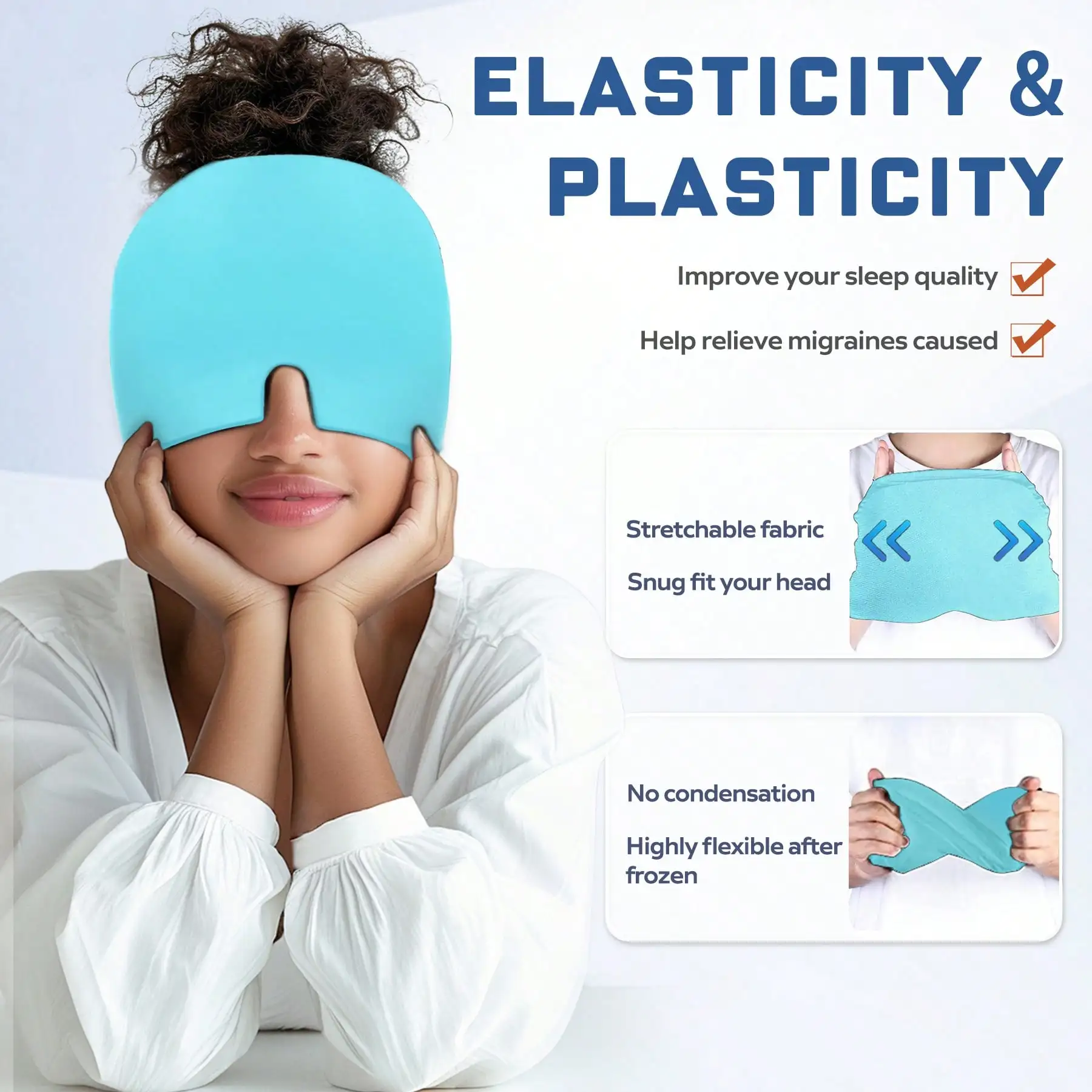 Gorro de gel para aliviar la migraña: envoltura para la cabeza de terapia fría y caliente para dolores de cabeza, presión sinusal, ojos hinchados, alivio de la tensión y el estrés