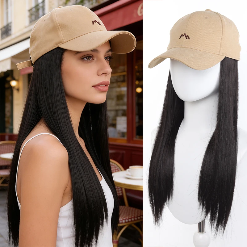 Hat and wig in one women's small mountain embroidery sunscreen duckbill hat with wig and hat in one full head cover