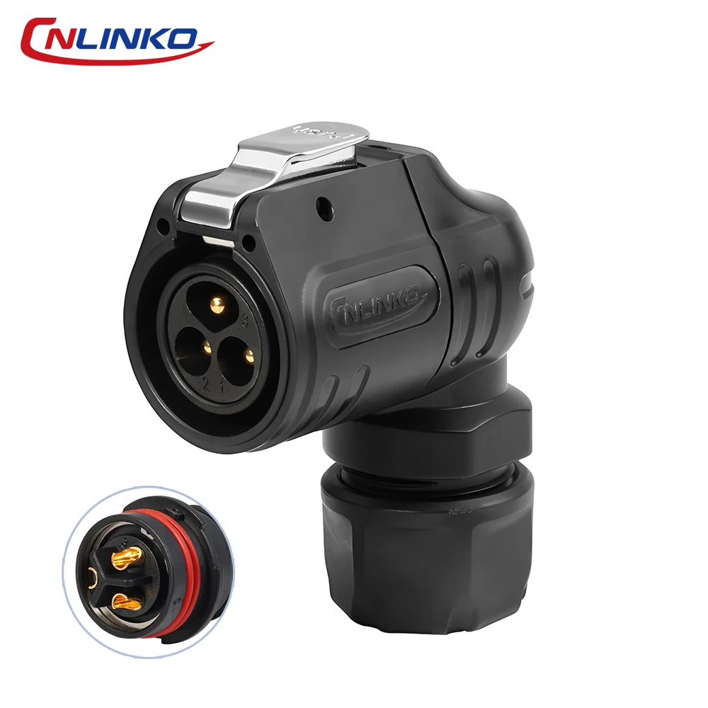 CNLINKO 90° Compact Wiring Waterproof IP68 Industrial Connector PBT LP20 Right Angled Plug for Automatic Machinery Equipment