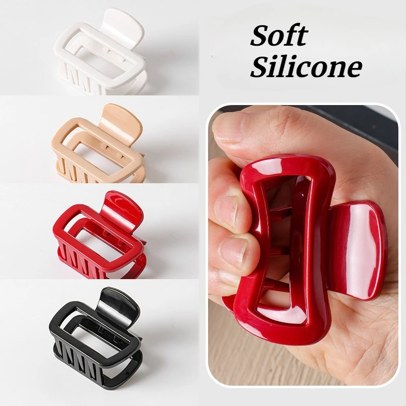 

2025 NEW Soft Silicone Square Hair Claw 6.2CM Small Claw Clips Anti-collision Durable Hair Clips Hair Accessories for Women Girl