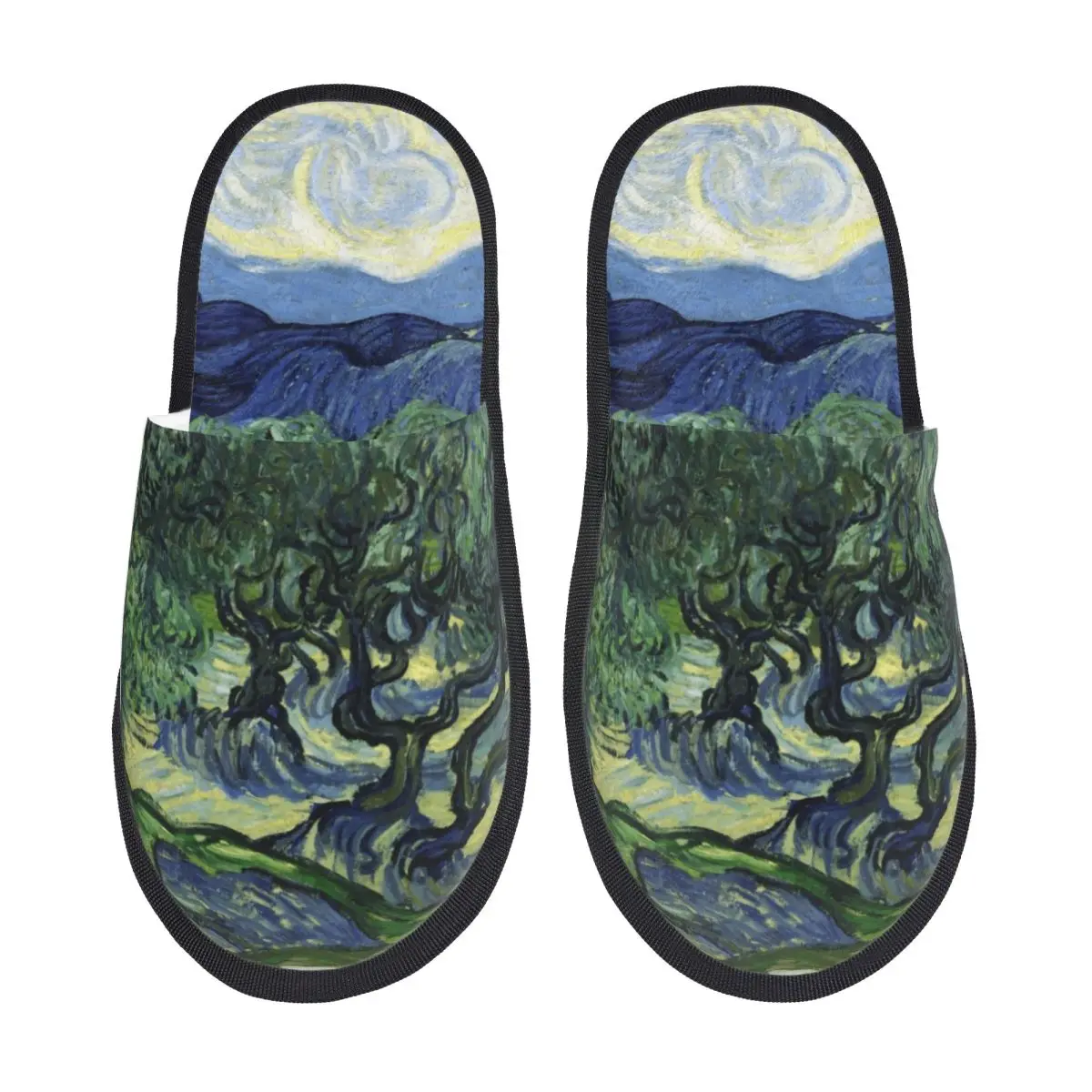 

Custom Vincent Van Gogh Art House Slippers Women Soft Memory Foam The Olive Trees Slip On Bedroom Slipper Shoes
