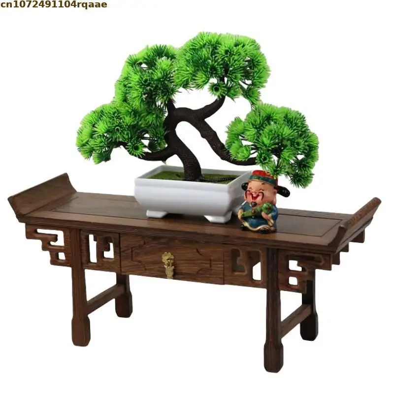 Miniature Wooden Desk Furniture Figurines Vase Flower Pot Sorting Table Display Stand Bonsai Plant Decor Shelf Tea Sets Pedestal