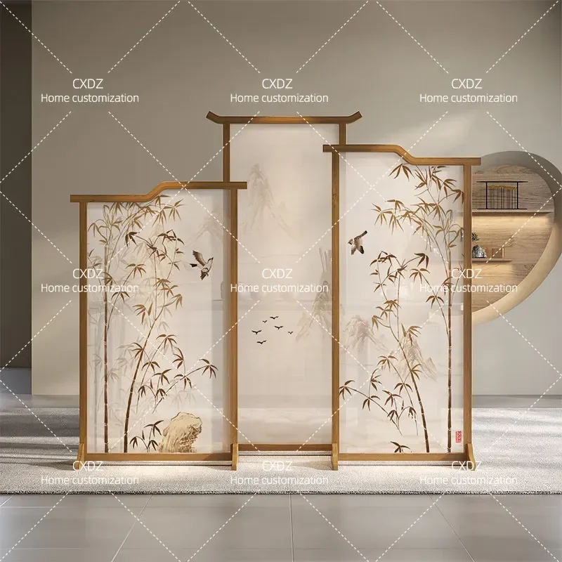 New Chinese Style Movable Screen Partition for Living Room Tea Room Club Entrance High End Decorative Room Divider Seat
