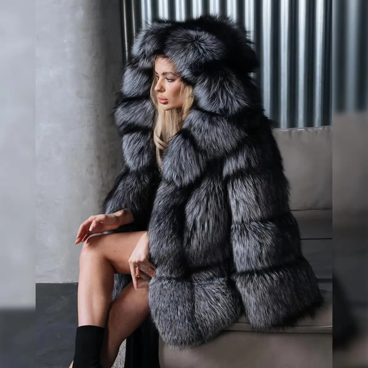 BFFUR Luxrury Silver Fox Fur Coat Real Winter Women'S Fashion Brown Leather And Skin Clothing Natural New In Coats & Jackets