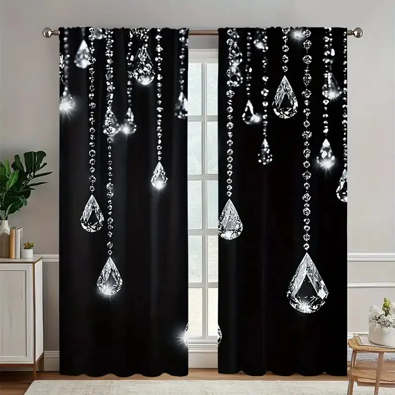 Elegant black crystal curtains - pole bag curtains, bedroom and living room decoration, home decoration, living room decoration