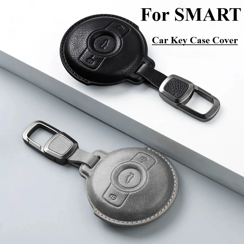 

Leather Car Remote Key Case Cover For Mercedes Benz SMART Fortwo Elf #1 #3 BRABUS Car Smart Remote Protective Shell Keychain
