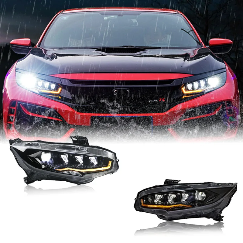 Suitable for 2016-2022 Hon da Civic 10th generation headlight assembly modification with LED starlight white light